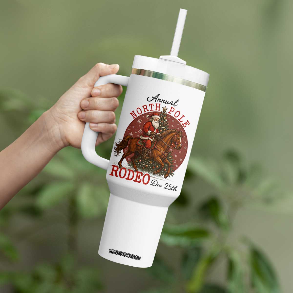 Cowboy Santa Christmas Tumbler With Handle Annual North Pole Rodeo Dec 25th TS14 Print Your Wear
