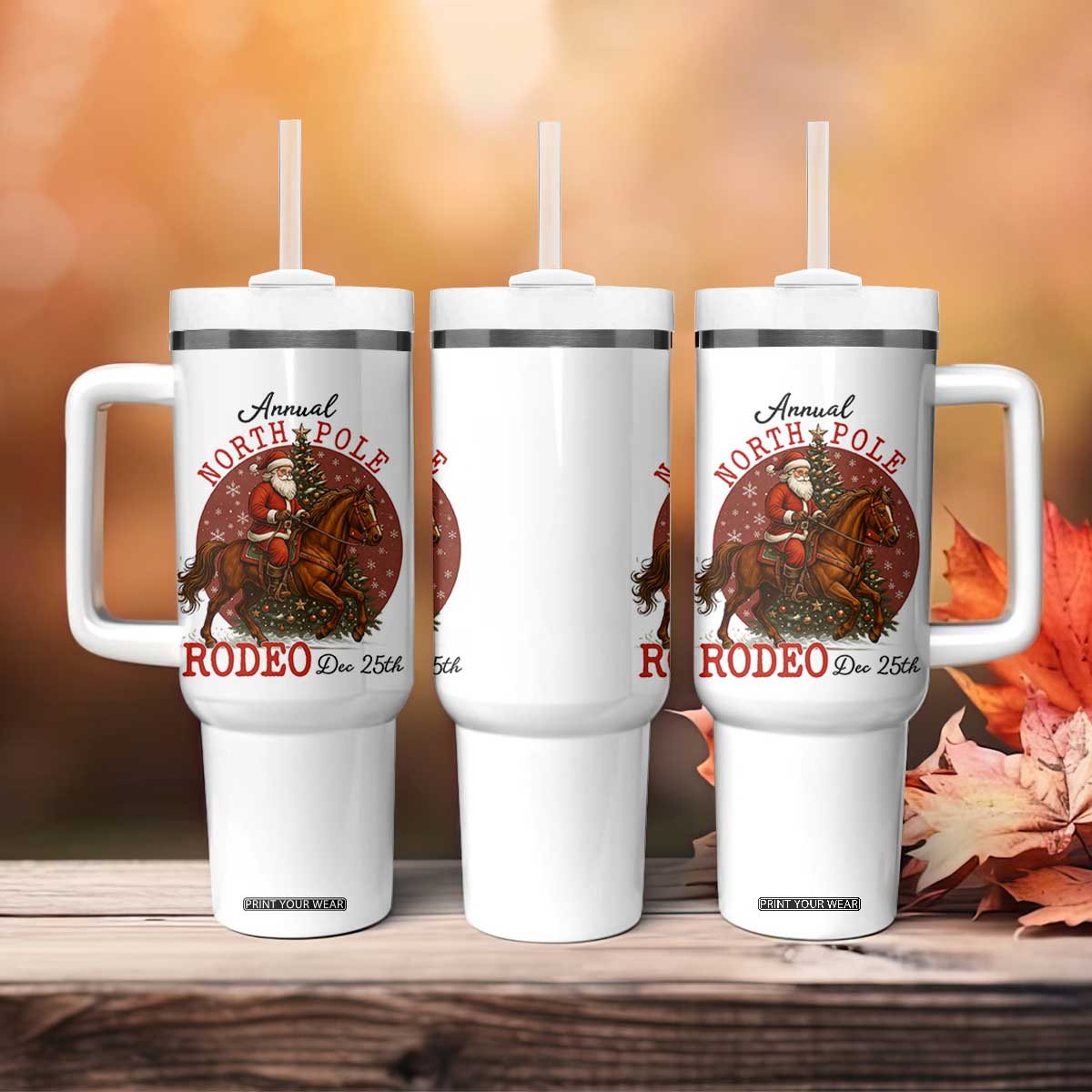 Cowboy Santa Christmas Tumbler With Handle Annual North Pole Rodeo Dec 25th TS14 Print Your Wear