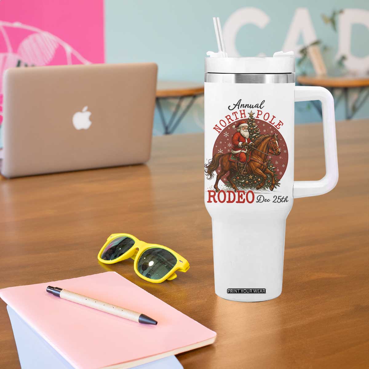 Cowboy Santa Christmas Tumbler With Handle Annual North Pole Rodeo Dec 25th TS14 Print Your Wear