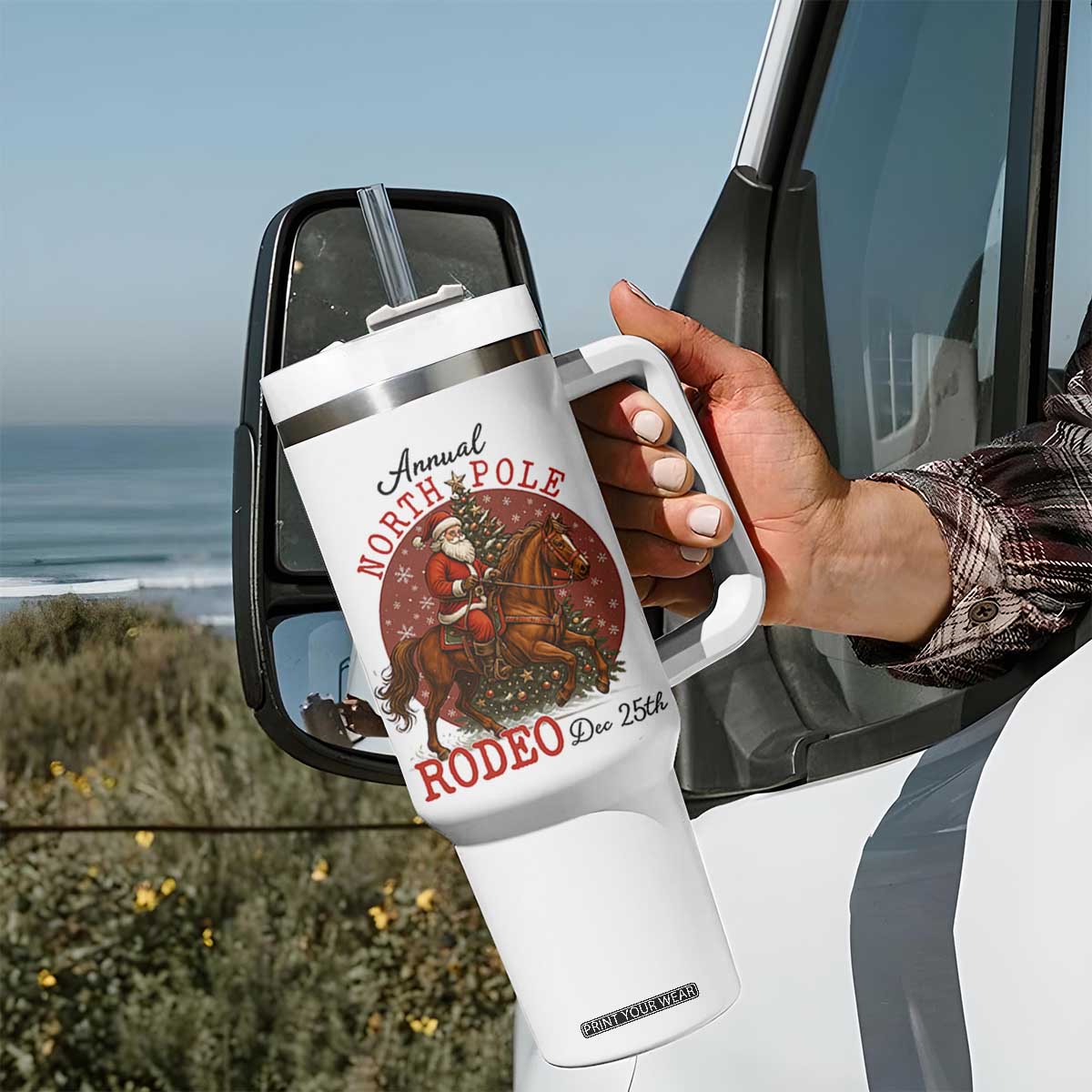 Cowboy Santa Christmas Tumbler With Handle Annual North Pole Rodeo Dec 25th TS14 Print Your Wear