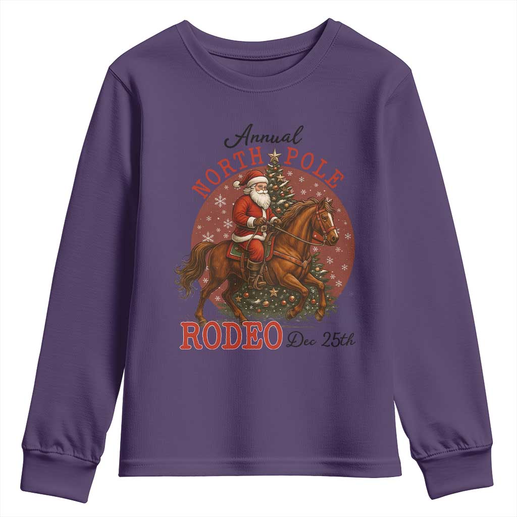 Cowboy Santa Christmas Youth Sweatshirt Annual North Pole Rodeo Dec 25th TS14 Purple Print Your Wear