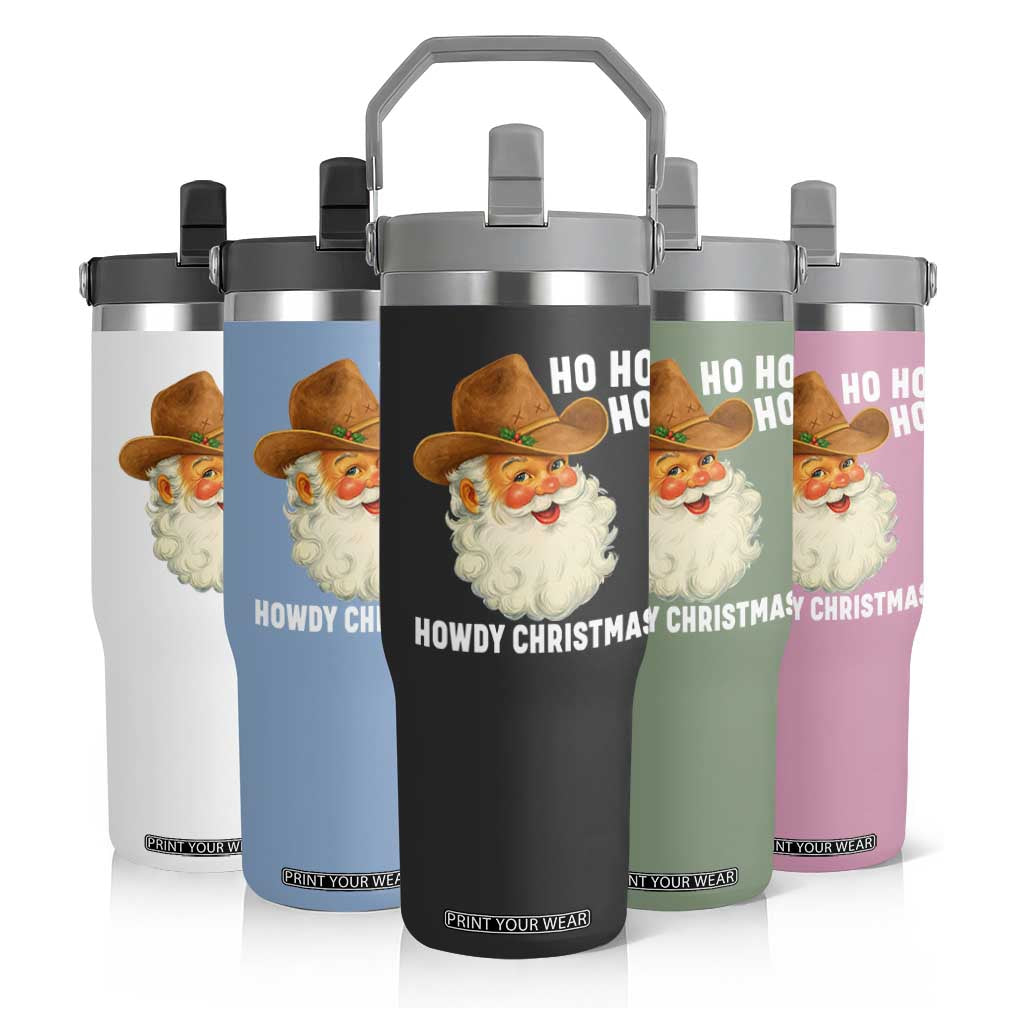 Cowboy Santa Christmas Flip Straw Tumbler Ho Ho Ho Howdy Christmas TS14 Print Your Wear