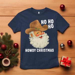 Cowboy Santa Christmas T Shirt Ho Ho Ho Howdy Christmas TS14 Navy Print Your Wear