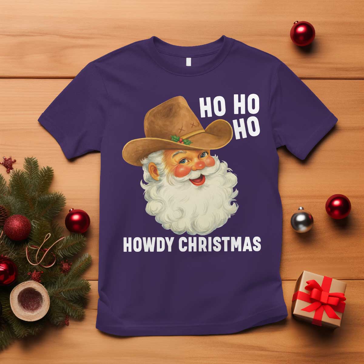 Cowboy Santa Christmas T Shirt Ho Ho Ho Howdy Christmas TS14 Purple Print Your Wear