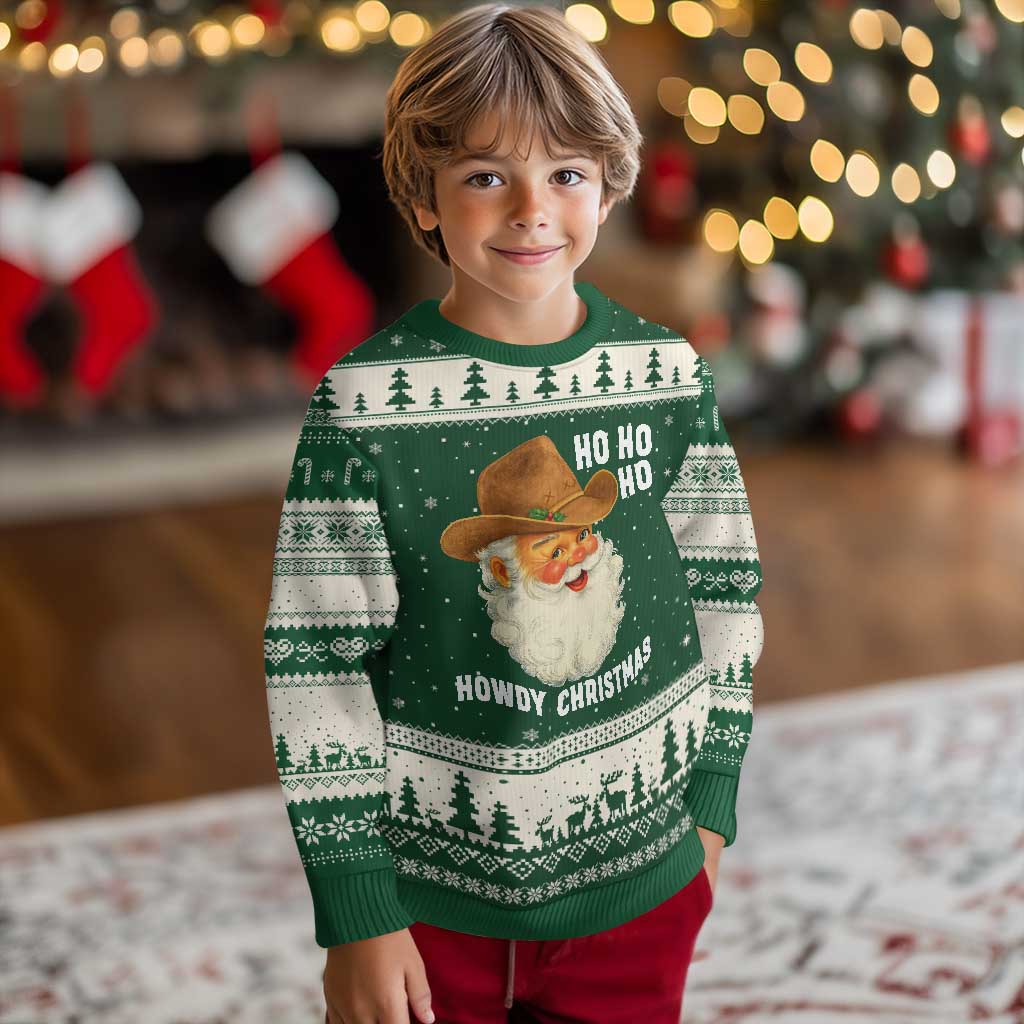 Cowboy Santa Xmas Ugly Christmas Sweater Ho Ho Ho Howdy Xmas TS14 Forest Green Beige Print Your Wear