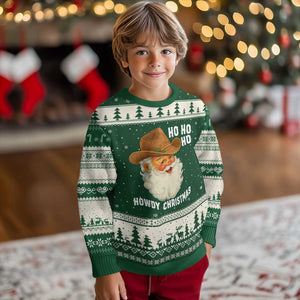 Cowboy Santa Xmas Ugly Christmas Sweater Ho Ho Ho Howdy Xmas TS14 Forest Green Beige Print Your Wear