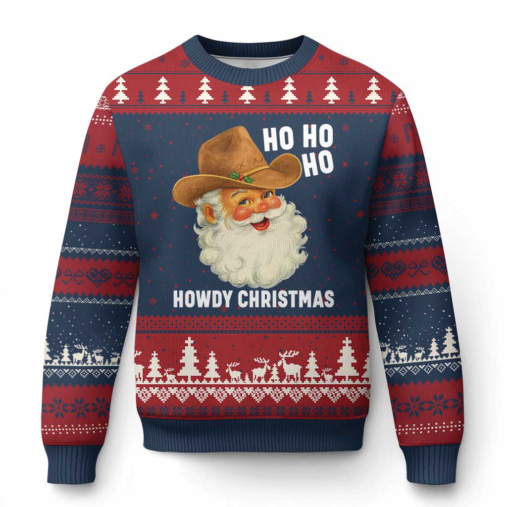 Cowboy Santa Xmas Ugly Christmas Sweater Ho Ho Ho Howdy Xmas TS14 Navy Red Print Your Wear