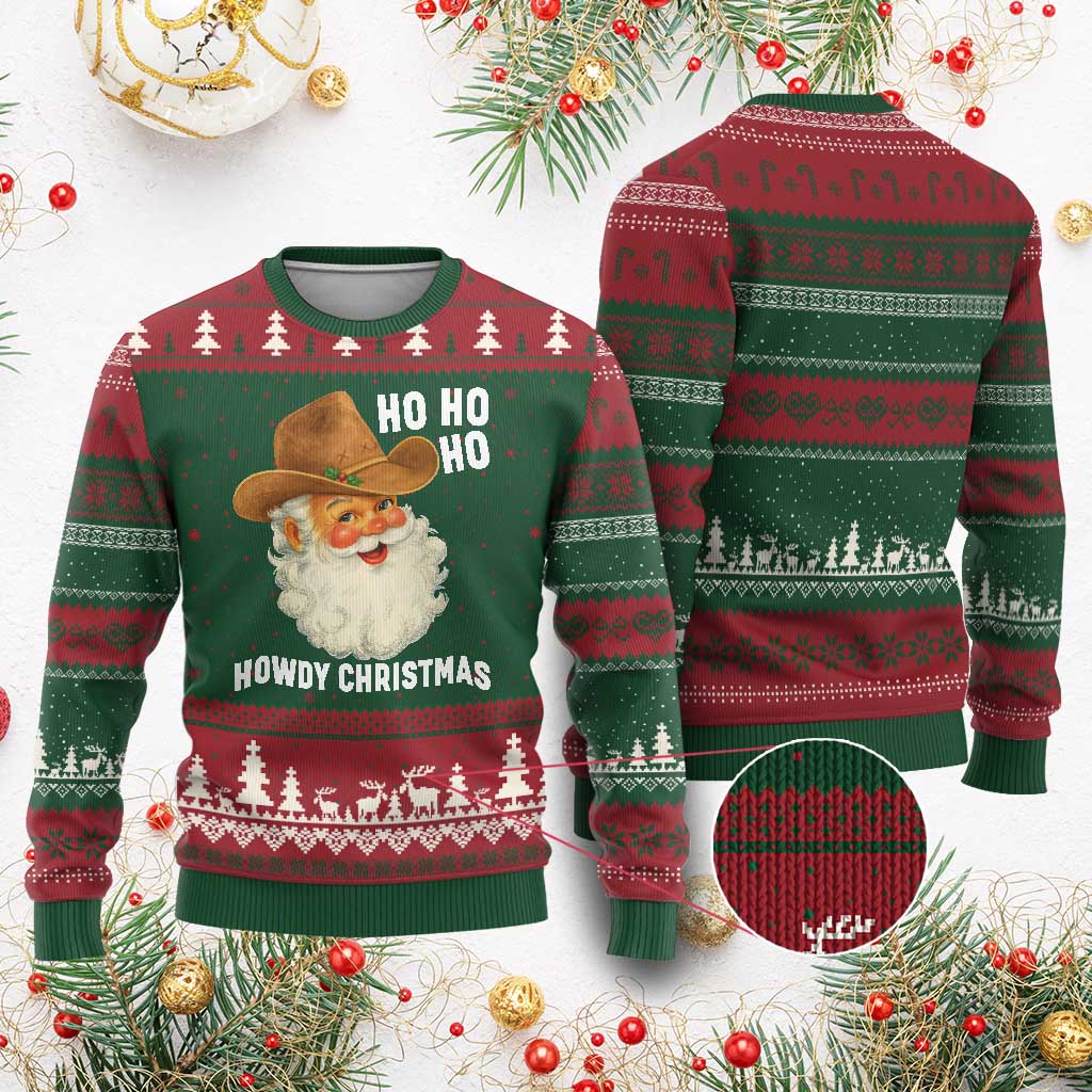Cowboy Santa Xmas Ugly Christmas Sweater Ho Ho Ho Howdy Xmas TS14 Red Green Print Your Wear