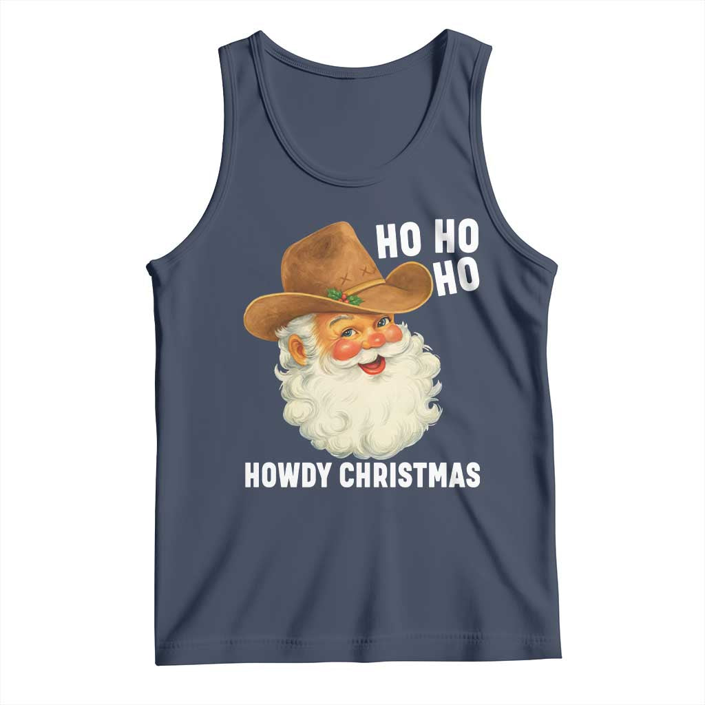 Cowboy Santa Christmas Tank Top Ho Ho Ho Howdy Christmas TS14 Navy Print Your Wear
