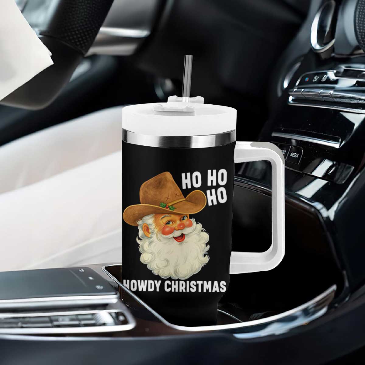 Cowboy Santa Christmas Tumbler With Handle Ho Ho Ho Howdy Christmas TS14 Print Your Wear