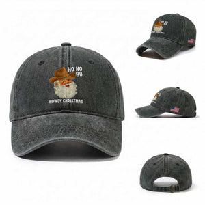 Cowboy Santa Christmas Washed Cotton Baseball Cap Ho Ho Ho Howdy Christmas TS14 Washed Cap Universal Fit Dark Green Print Your Wear