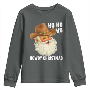 Cowboy Santa Christmas Youth Sweatshirt Ho Ho Ho Howdy Christmas TS14 Dark Heather Print Your Wear