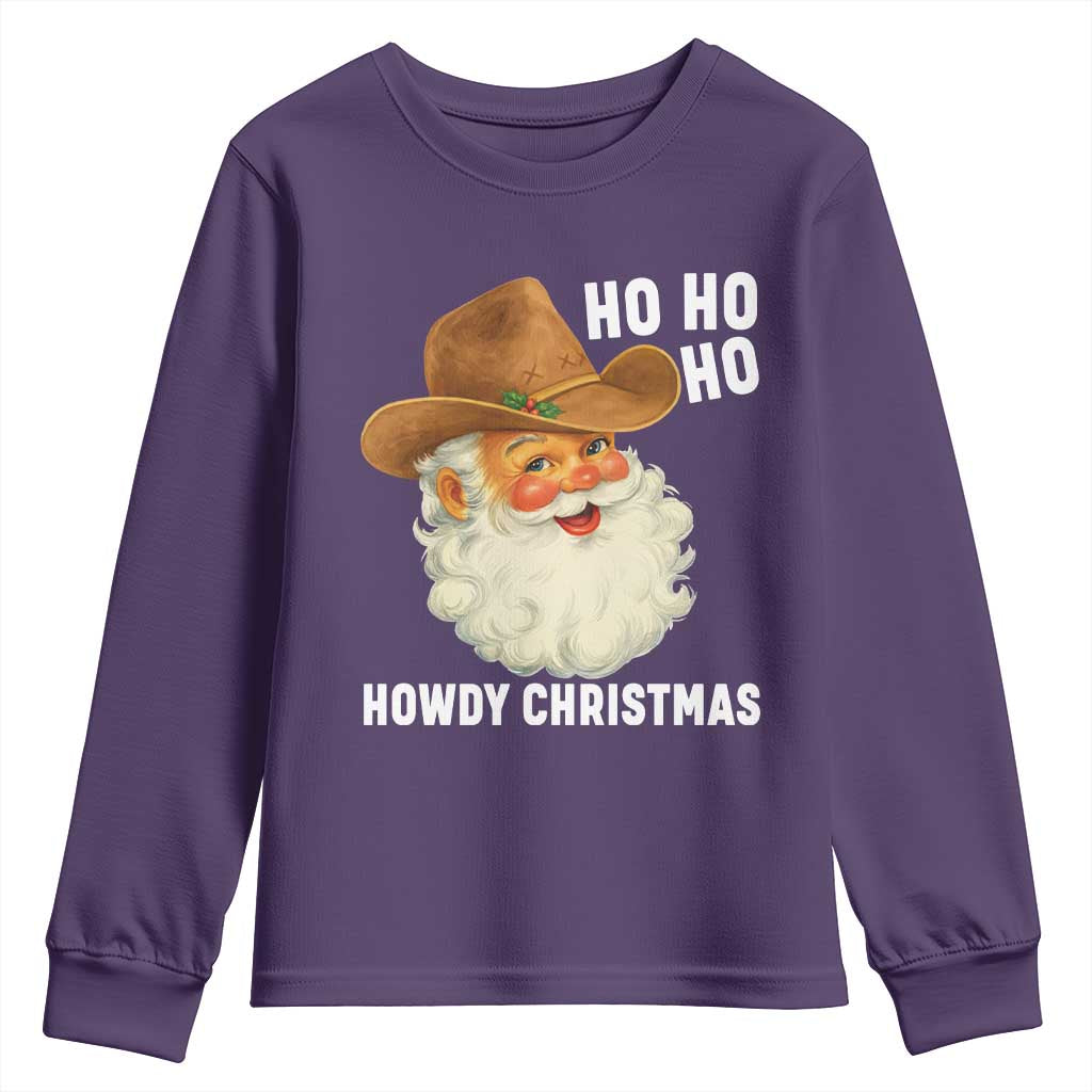 Cowboy Santa Christmas Youth Sweatshirt Ho Ho Ho Howdy Christmas TS14 Purple Print Your Wear