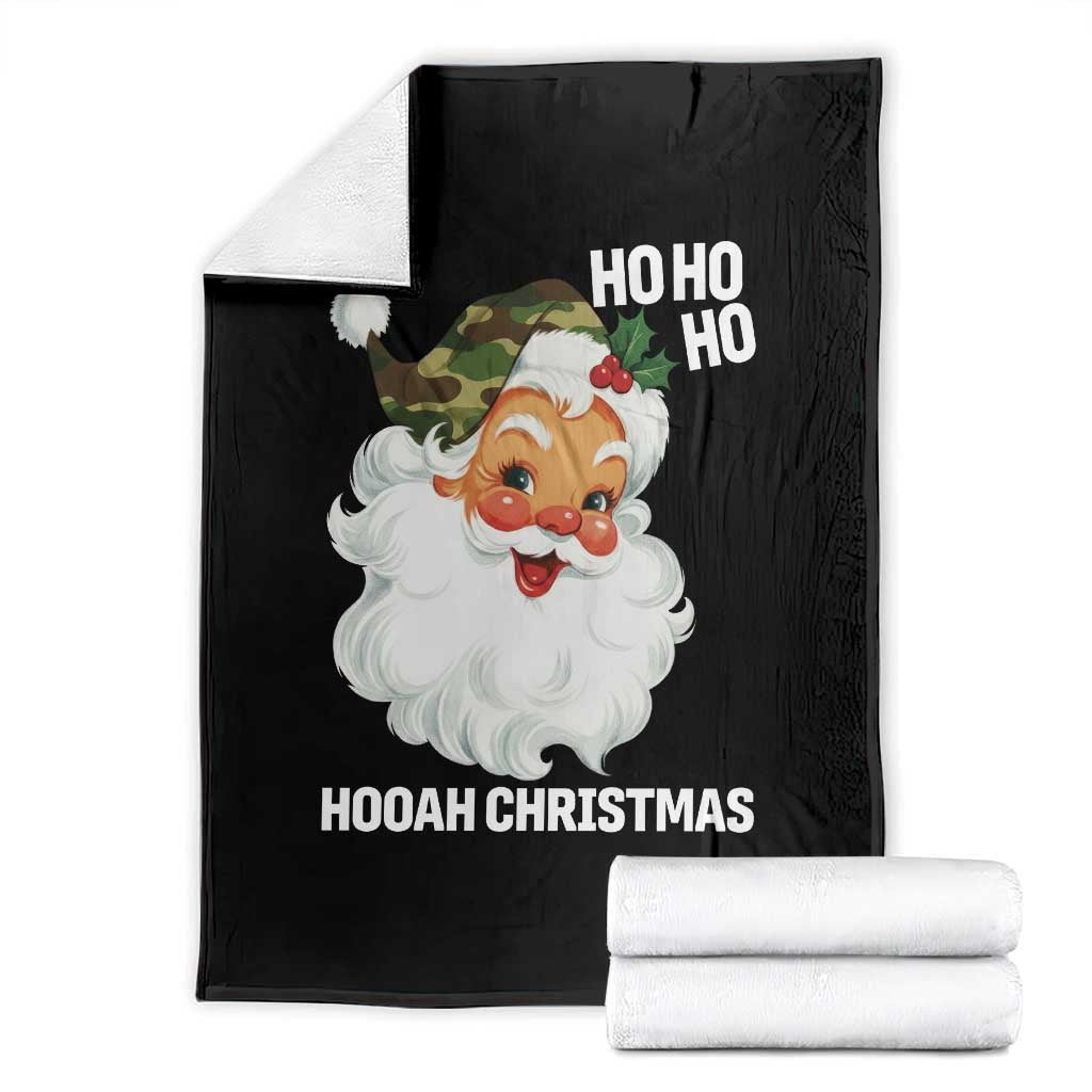 Camo Santa Christmas Throw Blanket Ho Ho Ho Hooah Christmas TS14 Black Print Your Wear