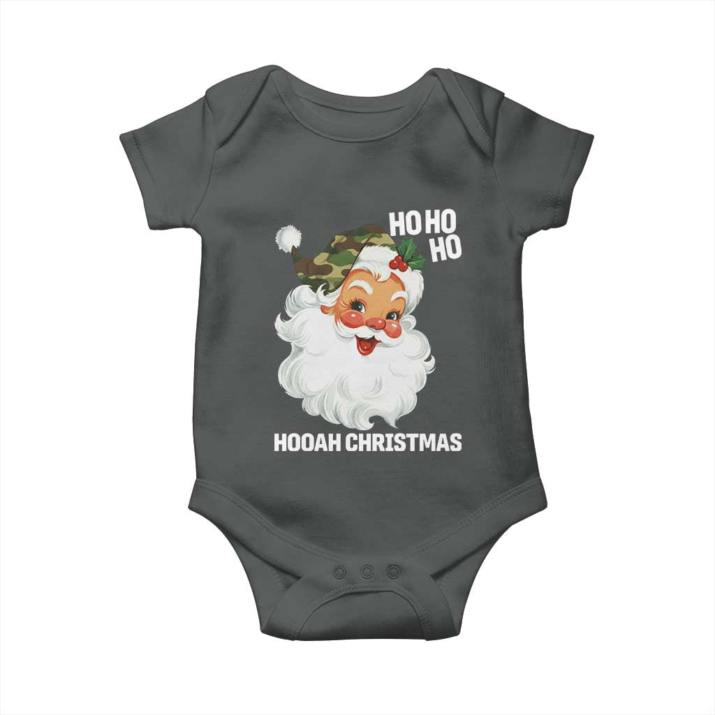 Camo Santa Christmas Baby Onesie Ho Ho Ho Hooah Christmas TS14 Dark Heather Print Your Wear