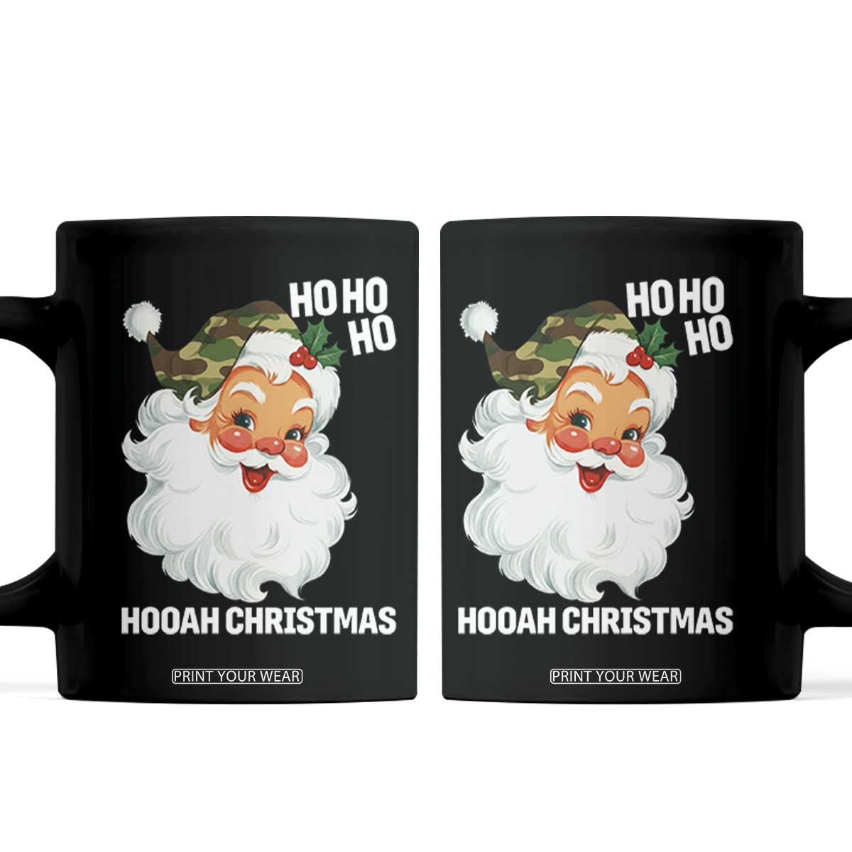Camo Santa Christmas Coffee Mug Ho Ho Ho Hooah Christmas TS14 Black Print Your Wear