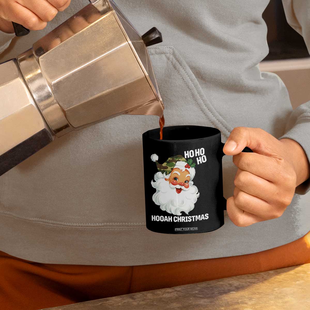 Camo Santa Christmas Coffee Mug Ho Ho Ho Hooah Christmas TS14 Print Your Wear