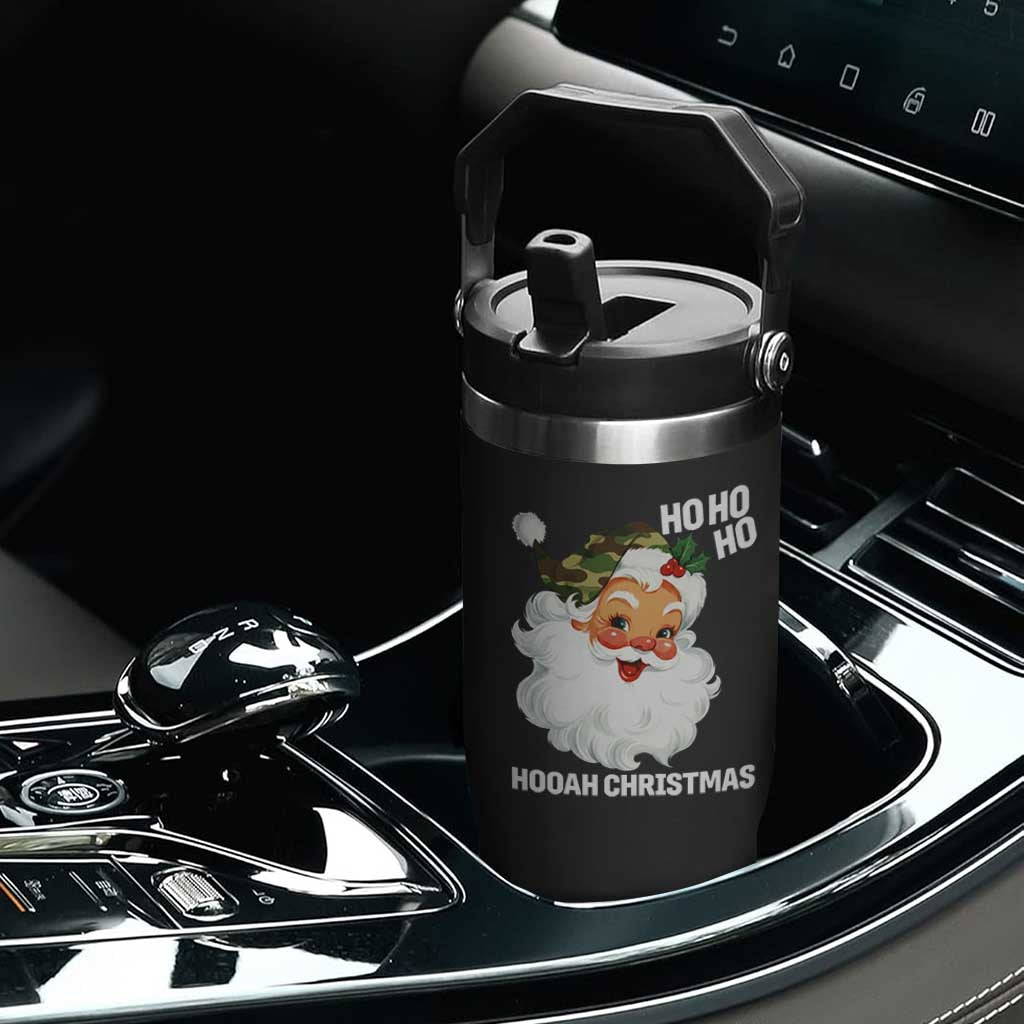 Camo Santa Christmas Flip Straw Tumbler Ho Ho Ho Hooah Christmas TS14 Print Your Wear