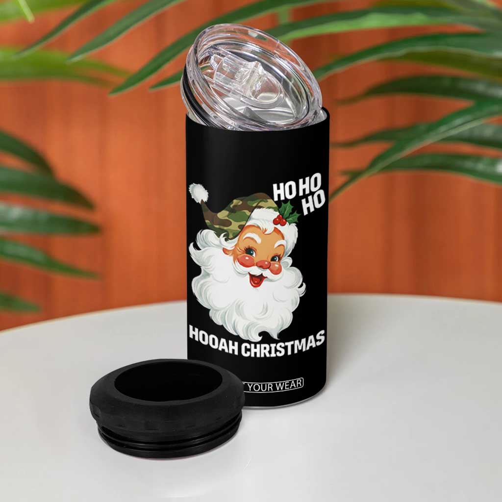 Camo Santa Christmas 4 in 1 Can Cooler Tumbler Ho Ho Ho Hooah Christmas TS14 Print Your Wear