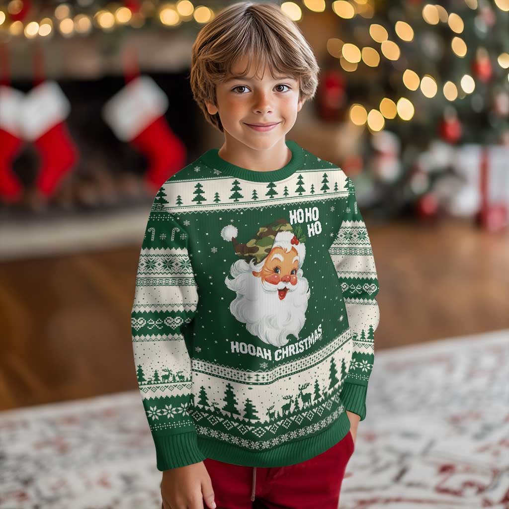 Camo Santa Xmas Ugly Christmas Sweater Ho Ho Ho Hooah Xmas TS14 Forest Green Beige Print Your Wear
