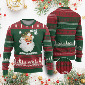 Camo Santa Xmas Ugly Christmas Sweater Ho Ho Ho Hooah Xmas TS14 Red Green Print Your Wear