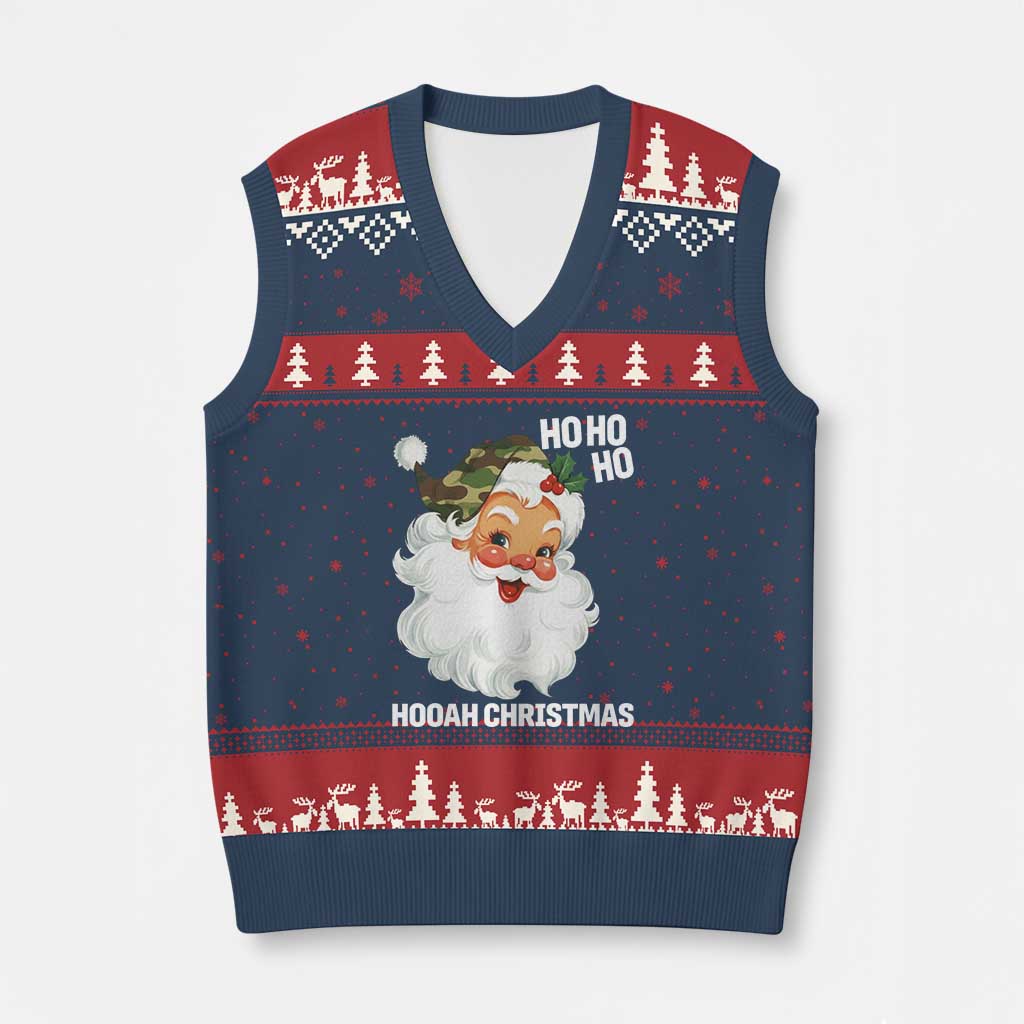 Camo Santa Xmas V-Neck Knit Sweater Vest Ho Ho Ho Hooah Xmas TS14 Navy Red Print Your Wear