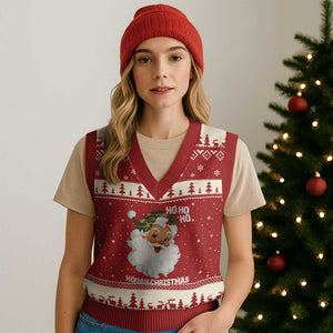 Camo Santa Xmas V-Neck Knit Sweater Vest Ho Ho Ho Hooah Xmas TS14 Red Beige Print Your Wear