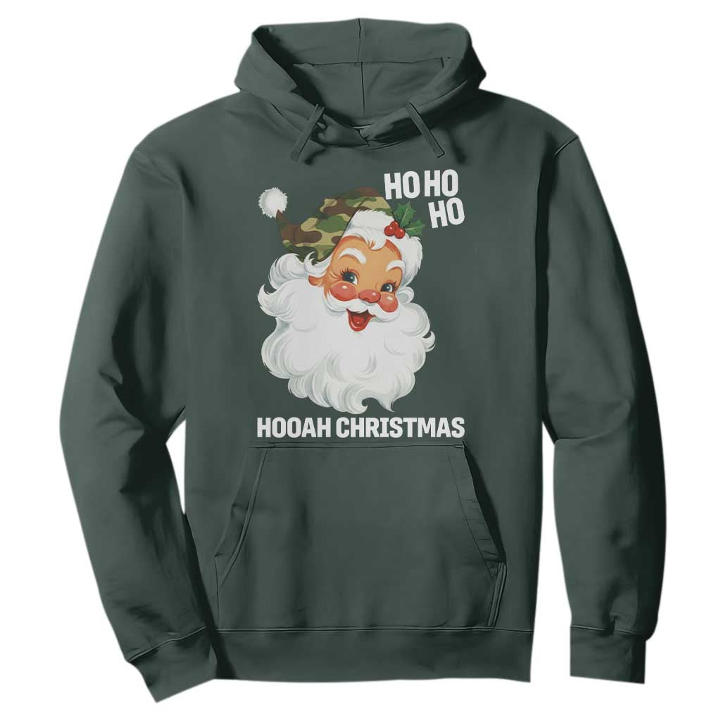 Camo Santa Christmas Hoodie Ho Ho Ho Hooah Christmas TS14 Dark Forest Green Print Your Wear