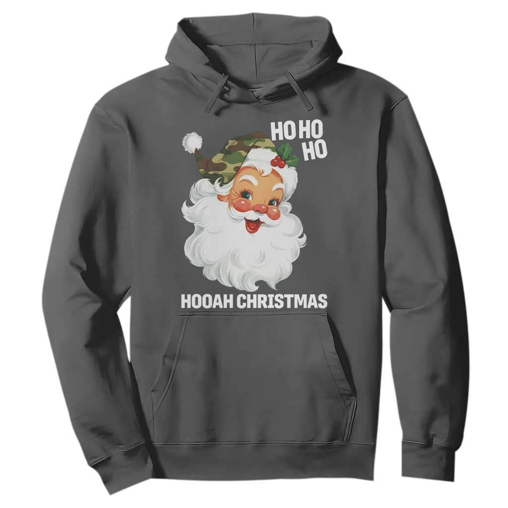 Camo Santa Christmas Hoodie Ho Ho Ho Hooah Christmas TS14 Dark Heather Print Your Wear
