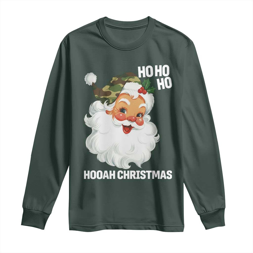 Camo Santa Christmas Long Sleeve Shirt Ho Ho Ho Hooah Christmas TS14 Dark Forest Green Print Your Wear
