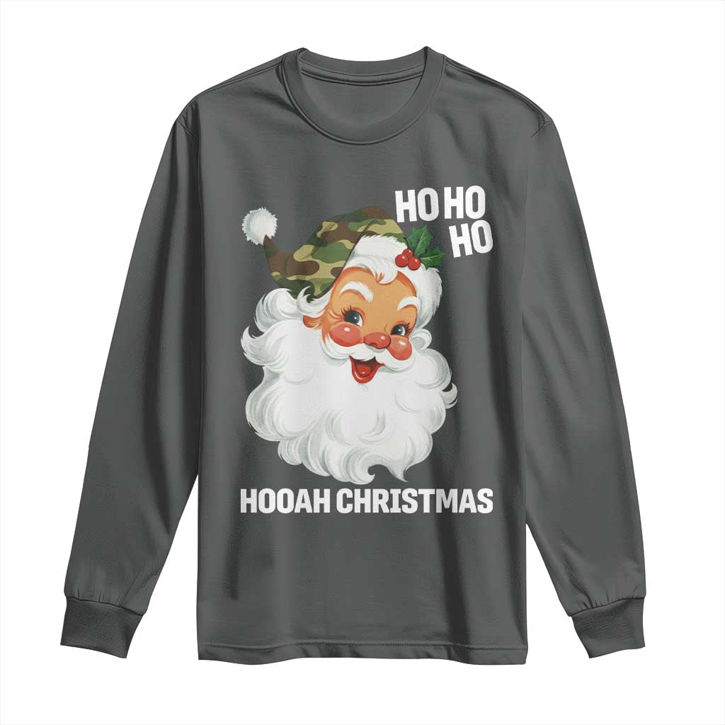 Camo Santa Christmas Long Sleeve Shirt Ho Ho Ho Hooah Christmas TS14 Dark Heather Print Your Wear