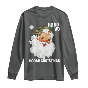 Camo Santa Christmas Long Sleeve Shirt Ho Ho Ho Hooah Christmas TS14 Dark Heather Print Your Wear
