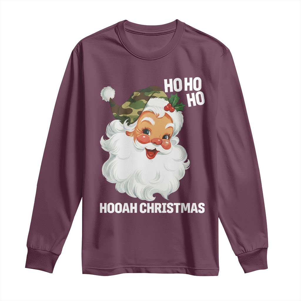Camo Santa Christmas Long Sleeve Shirt Ho Ho Ho Hooah Christmas TS14 Maroon Print Your Wear