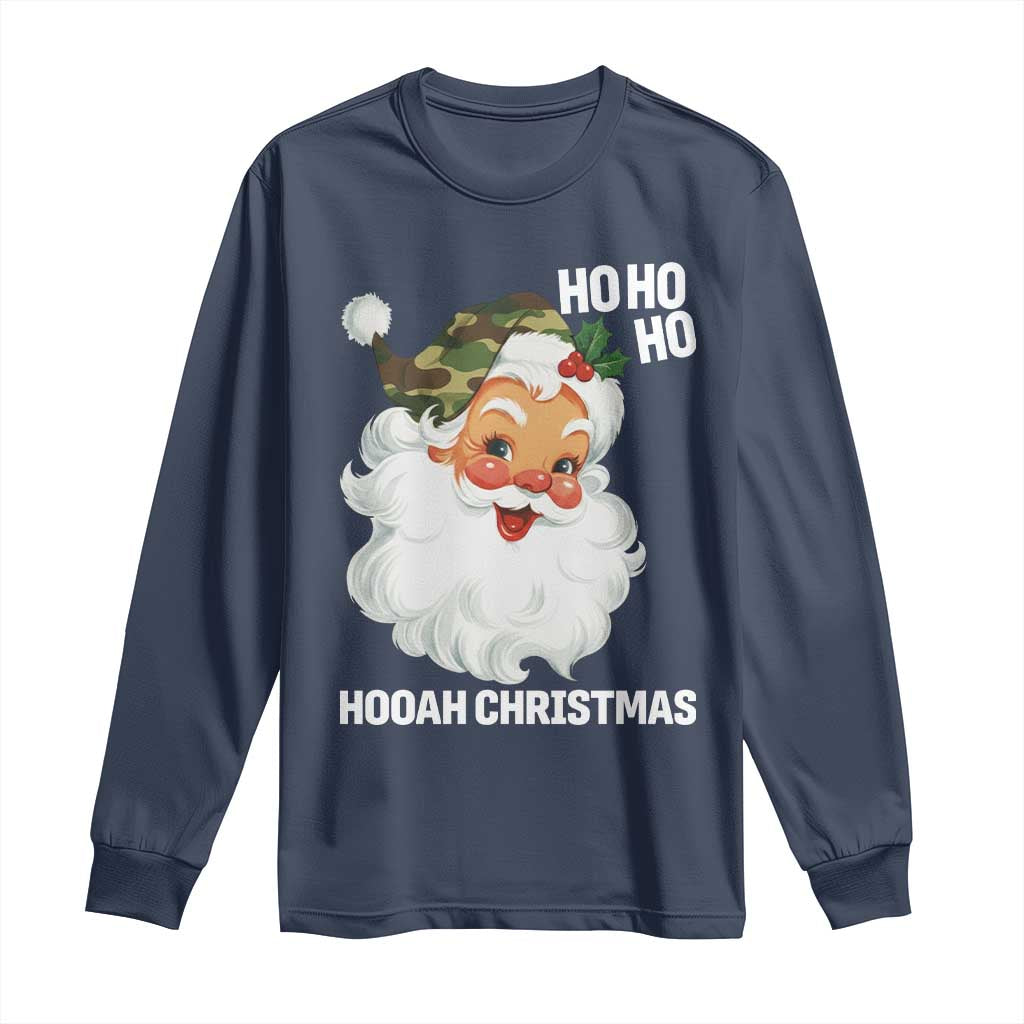 Camo Santa Christmas Long Sleeve Shirt Ho Ho Ho Hooah Christmas TS14 Navy Print Your Wear