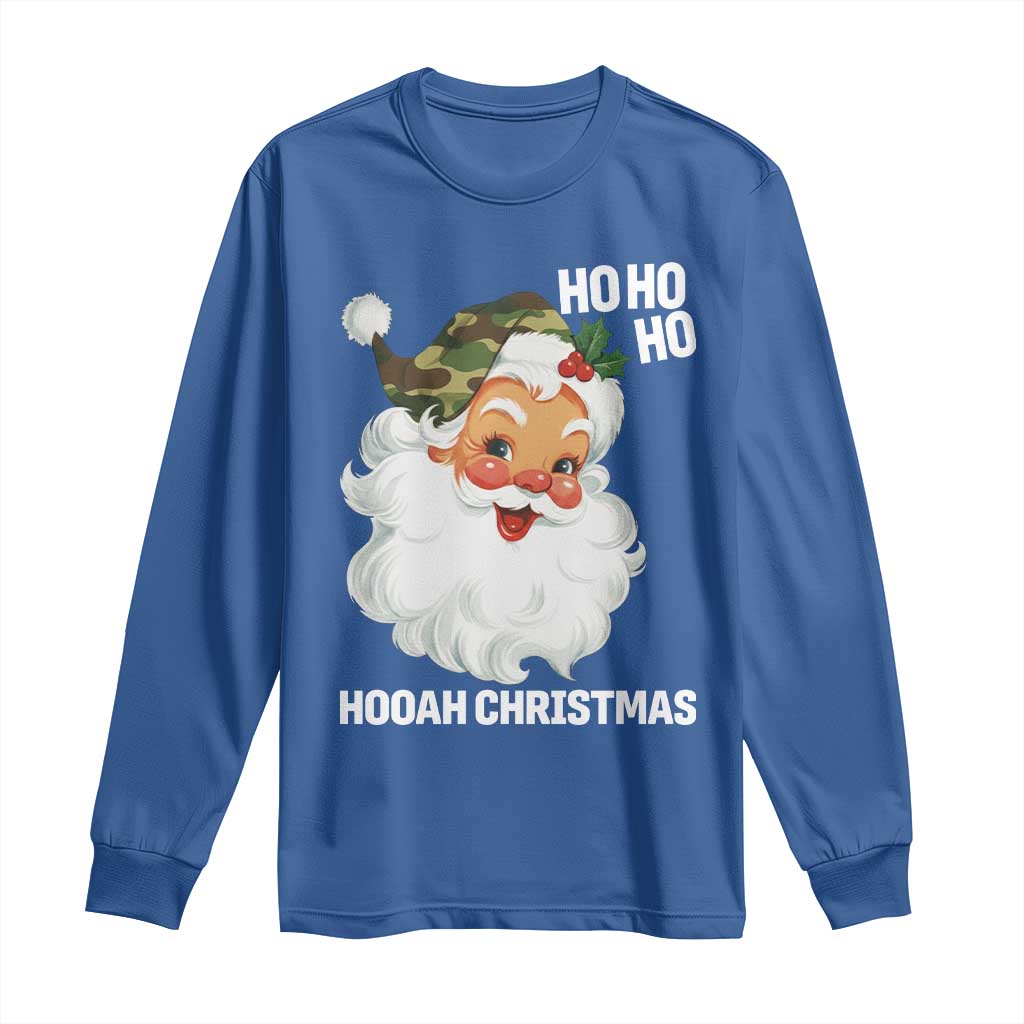 Camo Santa Christmas Long Sleeve Shirt Ho Ho Ho Hooah Christmas TS14 Royal Blue Print Your Wear