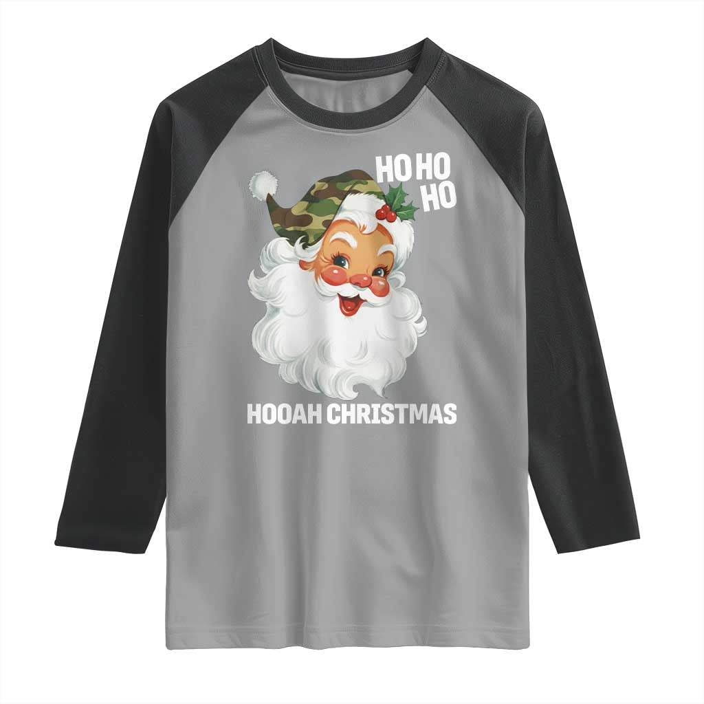 Camo Santa Christmas Raglan Shirt Ho Ho Ho Hooah Christmas TS14 Sport Gray Black Print Your Wear