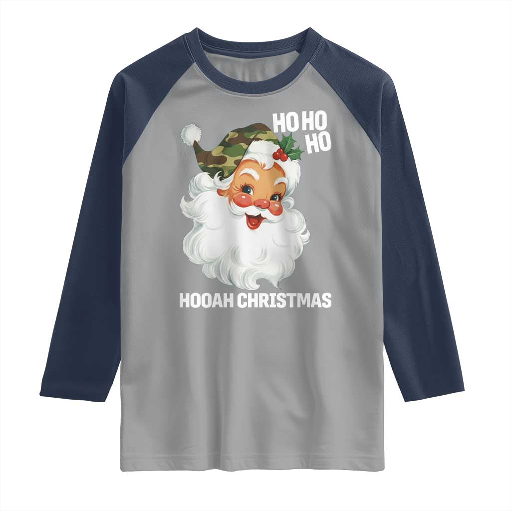 Camo Santa Christmas Raglan Shirt Ho Ho Ho Hooah Christmas TS14 Sport Gray Navy Print Your Wear