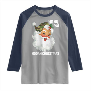 Camo Santa Christmas Raglan Shirt Ho Ho Ho Hooah Christmas TS14 Sport Gray Navy Print Your Wear