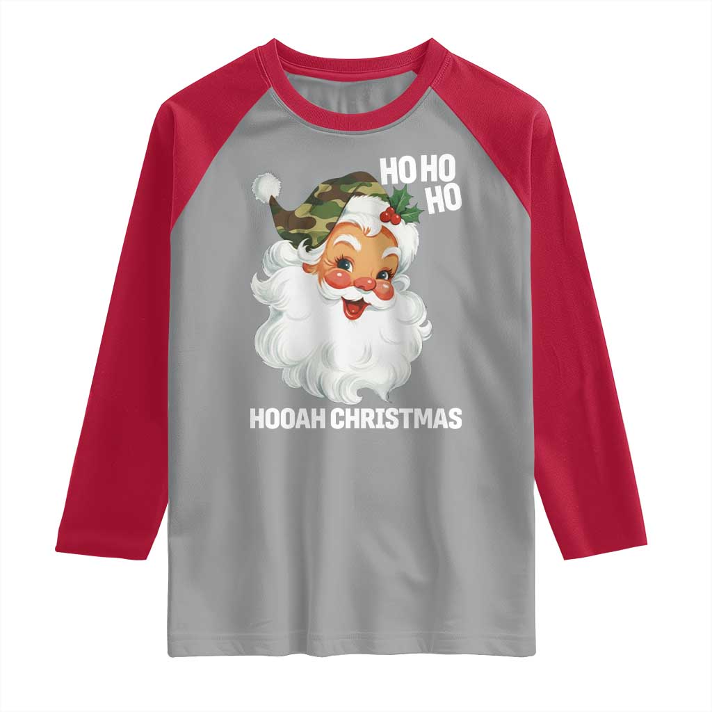 Camo Santa Christmas Raglan Shirt Ho Ho Ho Hooah Christmas TS14 Sport Gray Red Print Your Wear