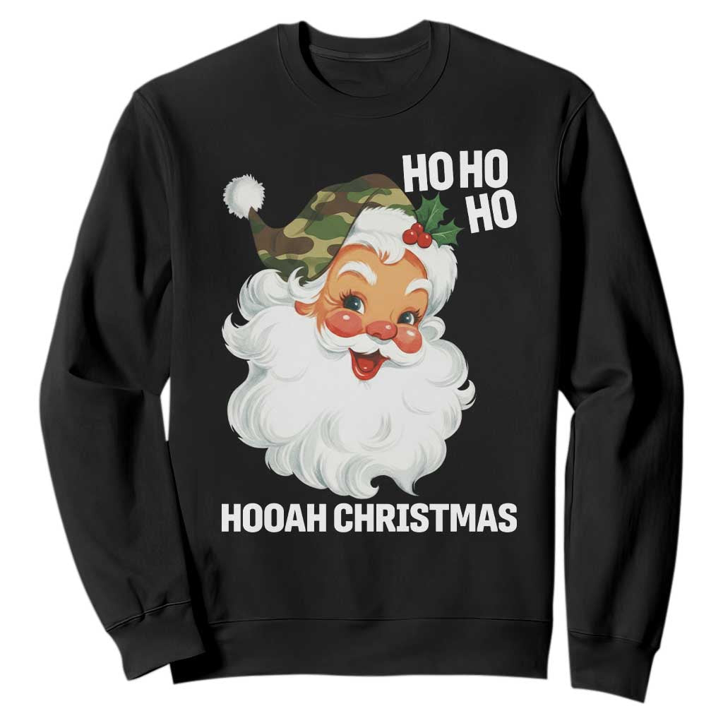 Camo Santa Christmas Sweatshirt Ho Ho Ho Hooah Christmas TS14 Black Print Your Wear