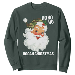 Camo Santa Christmas Sweatshirt Ho Ho Ho Hooah Christmas TS14 Dark Forest Green Print Your Wear