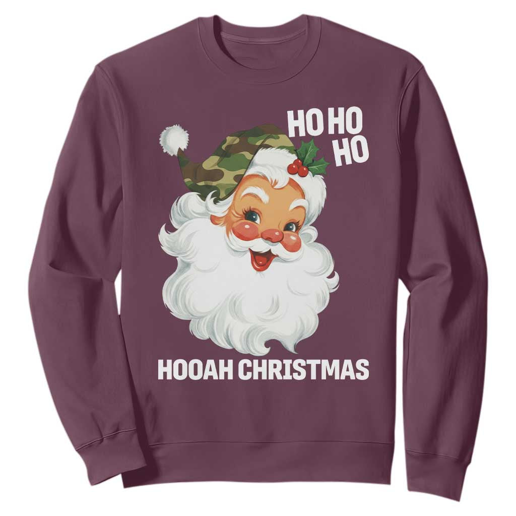 Camo Santa Christmas Sweatshirt Ho Ho Ho Hooah Christmas TS14 Maroon Print Your Wear