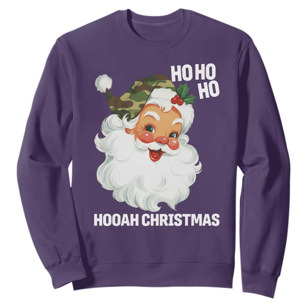 Camo Santa Christmas Sweatshirt Ho Ho Ho Hooah Christmas TS14 Purple Print Your Wear