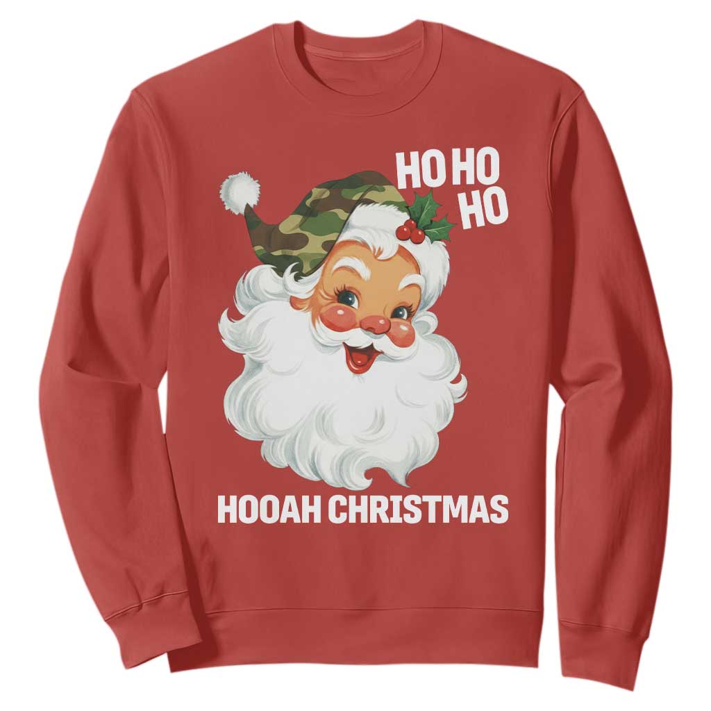 Camo Santa Christmas Sweatshirt Ho Ho Ho Hooah Christmas TS14 Red Print Your Wear