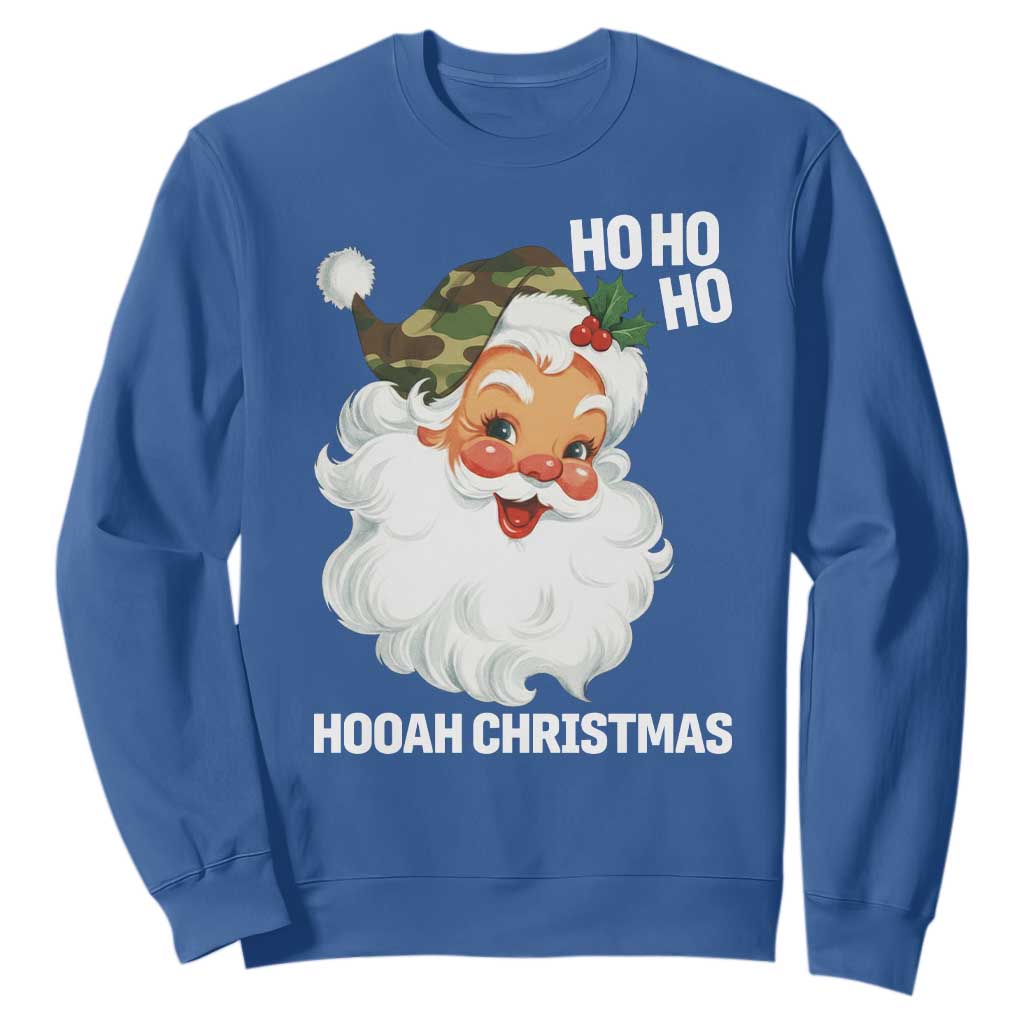 Camo Santa Christmas Sweatshirt Ho Ho Ho Hooah Christmas TS14 Royal Blue Print Your Wear
