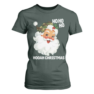Camo Santa Christmas T Shirt For Women Ho Ho Ho Hooah Christmas TS14 Dark Forest Green Print Your Wear