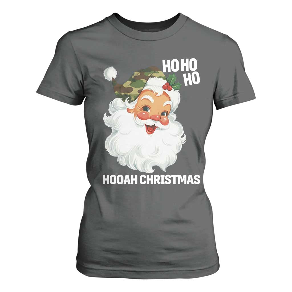Camo Santa Christmas T Shirt For Women Ho Ho Ho Hooah Christmas TS14 Dark Heather Print Your Wear