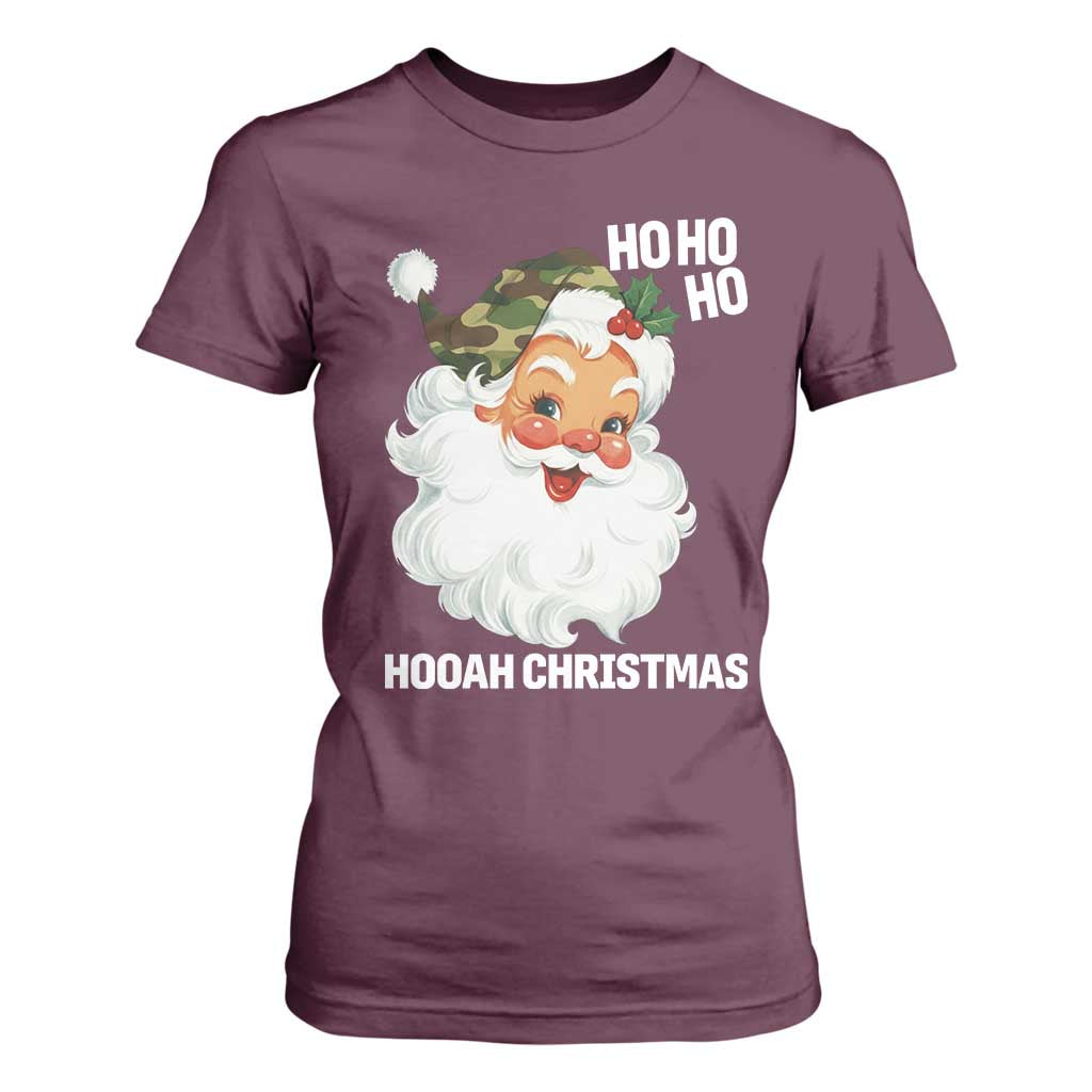 Camo Santa Christmas T Shirt For Women Ho Ho Ho Hooah Christmas TS14 Maroon Print Your Wear