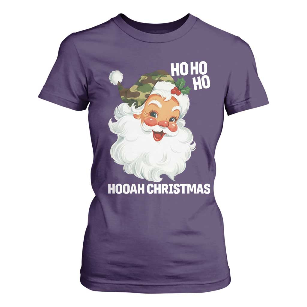 Camo Santa Christmas T Shirt For Women Ho Ho Ho Hooah Christmas TS14 Purple Print Your Wear