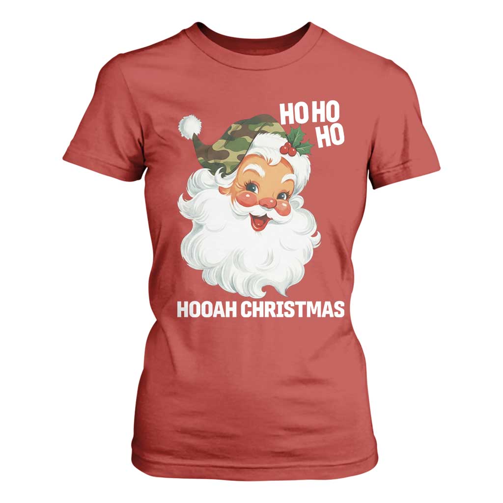 Camo Santa Christmas T Shirt For Women Ho Ho Ho Hooah Christmas TS14 Red Print Your Wear